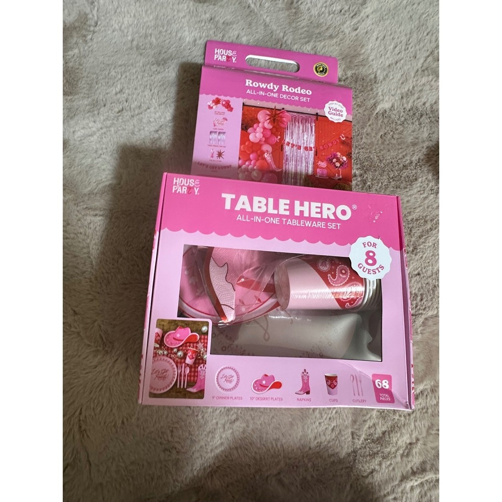 House of Party Rowdy Rodeo Pink Cowgirl Tableware and Decor Set Bundle